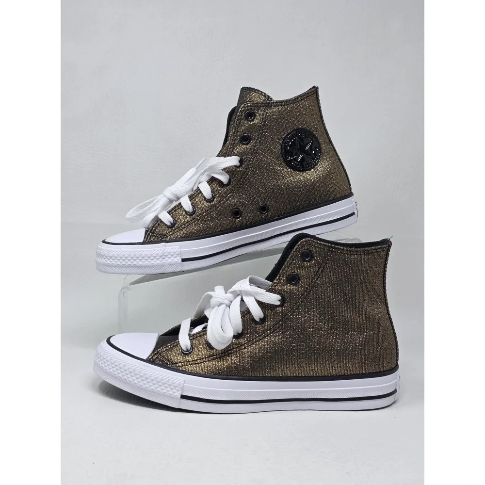 Converse Chuck Taylor Kids Size 4.5 High Top Sneakers Black Gold AO5388F New